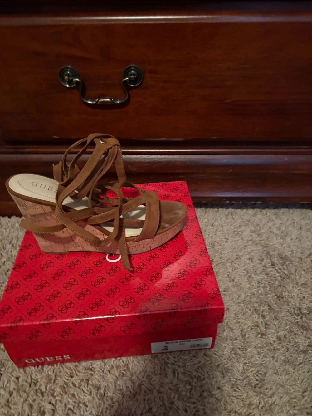 Guess Brown Suede Crisscross Lace-Up Wedge Sandals